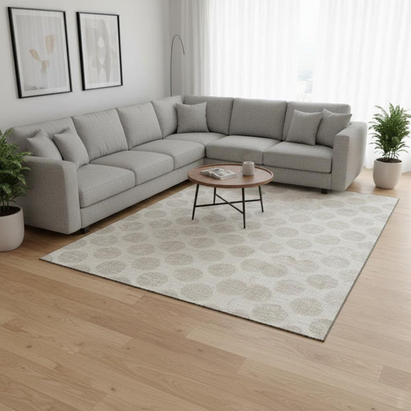 HomeRoots 8' X 10' Ivory Polka Dot Area Rug - Washable, UV Protected, Stain Resistant for Kids & Pets' Spaces 673217