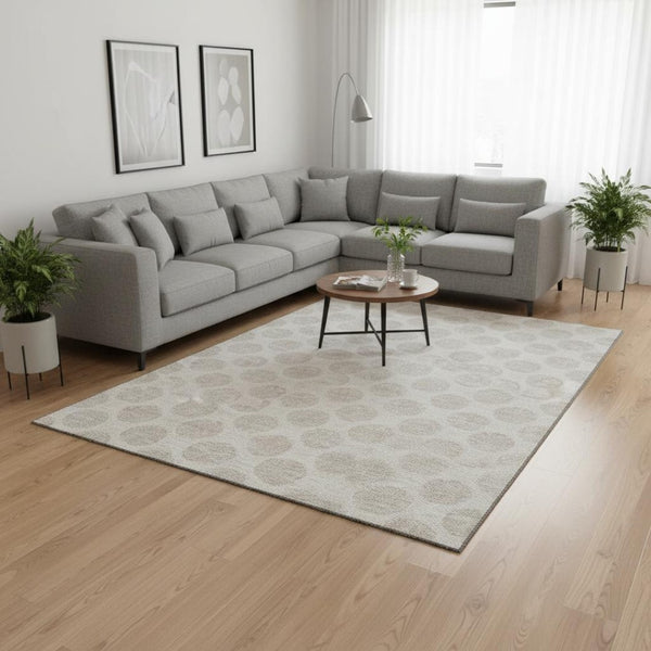 HomeRoots 9' X 12' Ivory Polka Dot Area Rug - Washable, UV Protected & Stain Resistant for Family Spaces 673218