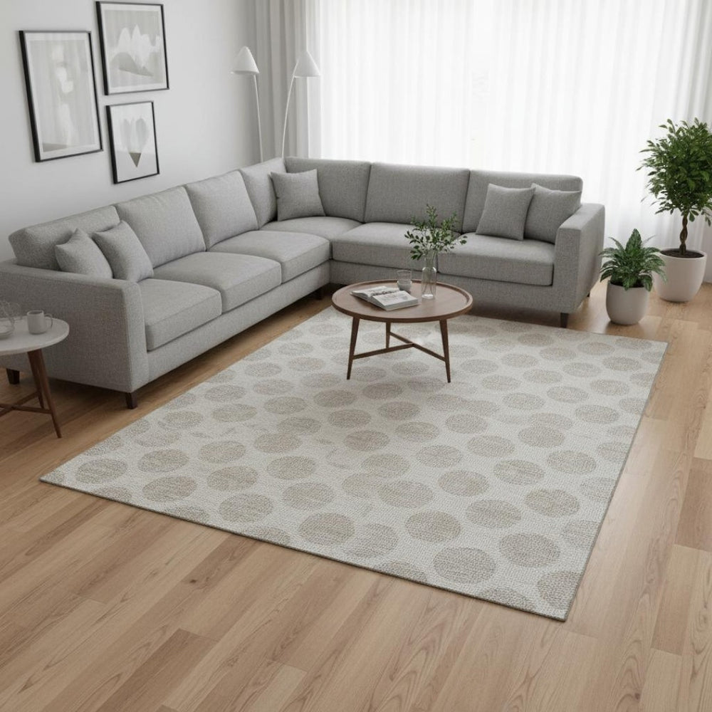 HomeRoots 10' X 14' Ivory and Beige Polka Dot Washable Area Rug with UV Protection for High-Traffic Spaces 673219