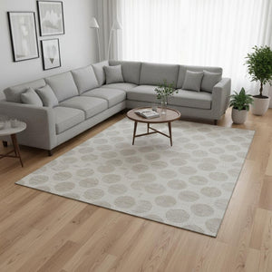 HomeRoots 10' X 14' Ivory and Beige Polka Dot Washable Area Rug with UV Protection for High-Traffic Spaces 673219