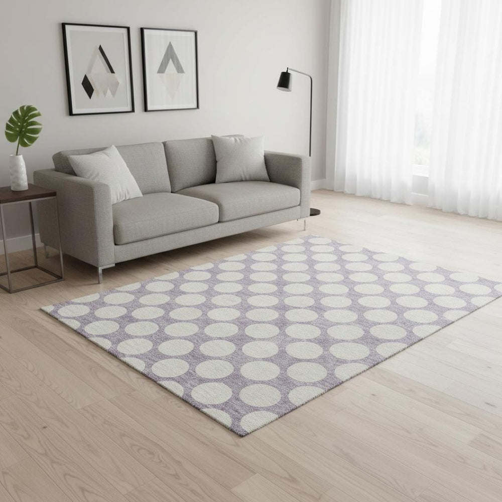 HomeRoots 5' X 8' Lavender Polka Dot Area Rug - Washable, UV Protected, Kid & Pet Friendly for Any Room! 673221