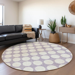 HomeRoots 8' Lavender Polka Dot Round Rug - Washable, UV-Protected, Durable, Perfect for Family Rooms & Patios 673222