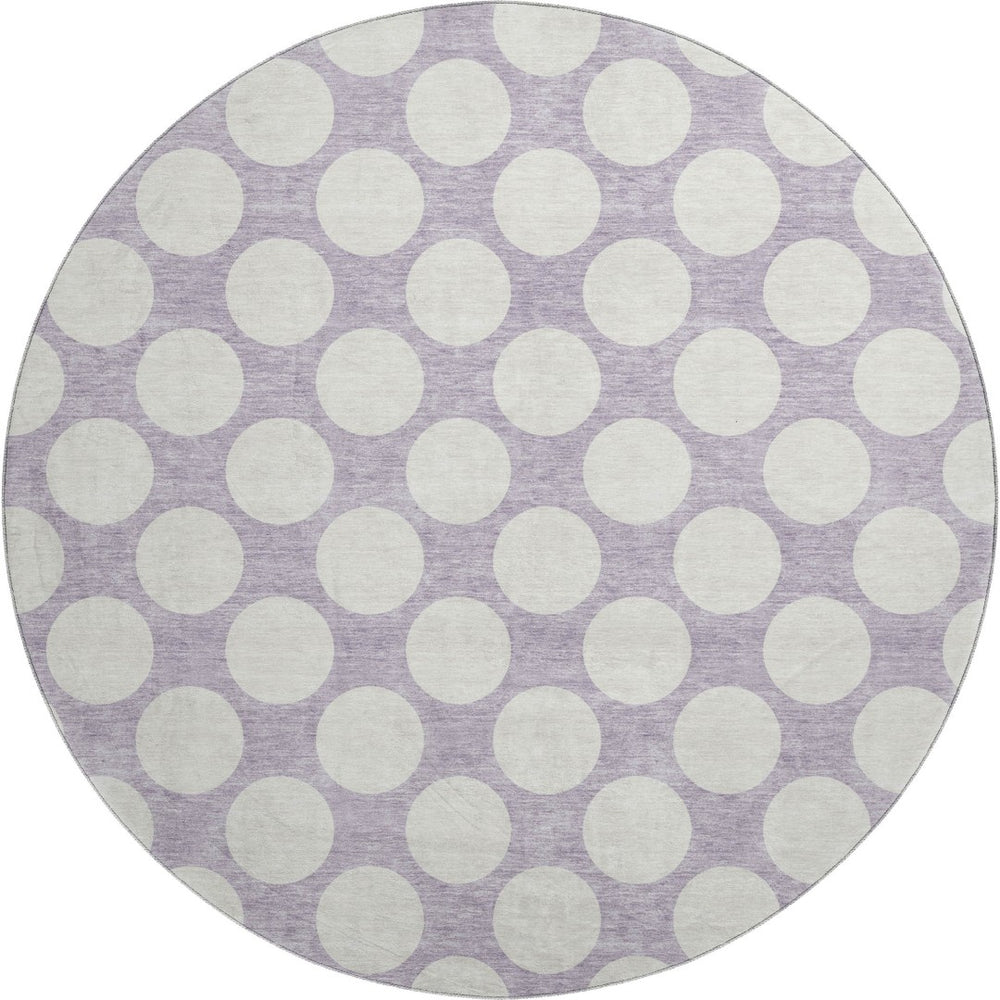 HomeRoots 8' Lavender Polka Dot Round Rug - Washable, UV-Protected, Durable, Perfect for Family Rooms & Patios 673222