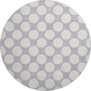 HomeRoots 8' Lavender Polka Dot Round Rug - Washable, UV-Protected, Durable, Perfect for Family Rooms & Patios 673222