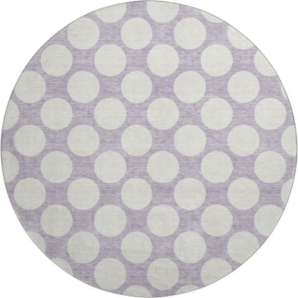 HomeRoots 8' Lavender Polka Dot Round Rug - Washable, UV-Protected, Durable, Perfect for Family Rooms & Patios 673222