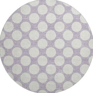 HomeRoots 8' Lavender Polka Dot Round Rug - Washable, UV-Protected, Durable, Perfect for Family Rooms & Patios 673222