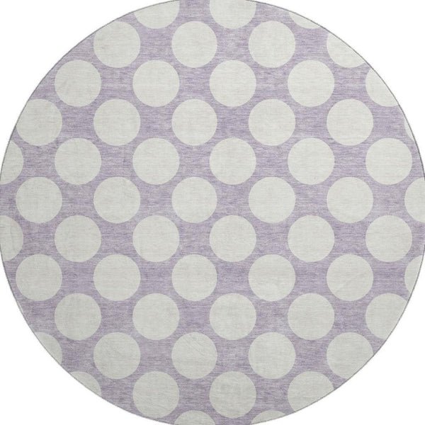 HomeRoots 8' Lavender Polka Dot Round Rug - Washable, UV-Protected, Durable, Perfect for Family Rooms & Patios 673222