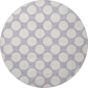 HomeRoots 8' Lavender Polka Dot Round Rug - Washable, UV-Protected, Durable, Perfect for Family Rooms & Patios 673222