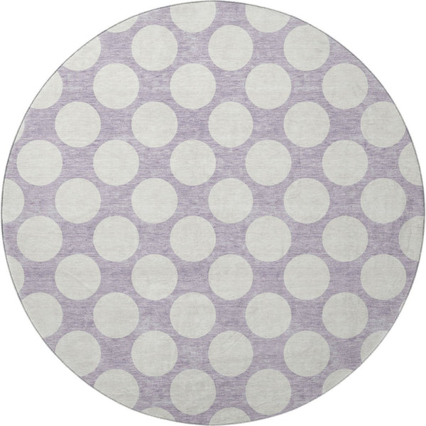 HomeRoots 8' Lavender Polka Dot Round Rug - Washable, UV-Protected, Durable, Perfect for Family Rooms & Patios 673222