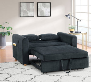 English Elm Corduroy Convertible Sleeper Loveseat with USB Charging, Magazine Pockets, Plush Pillows & Space-Saving Design Black B016P405883