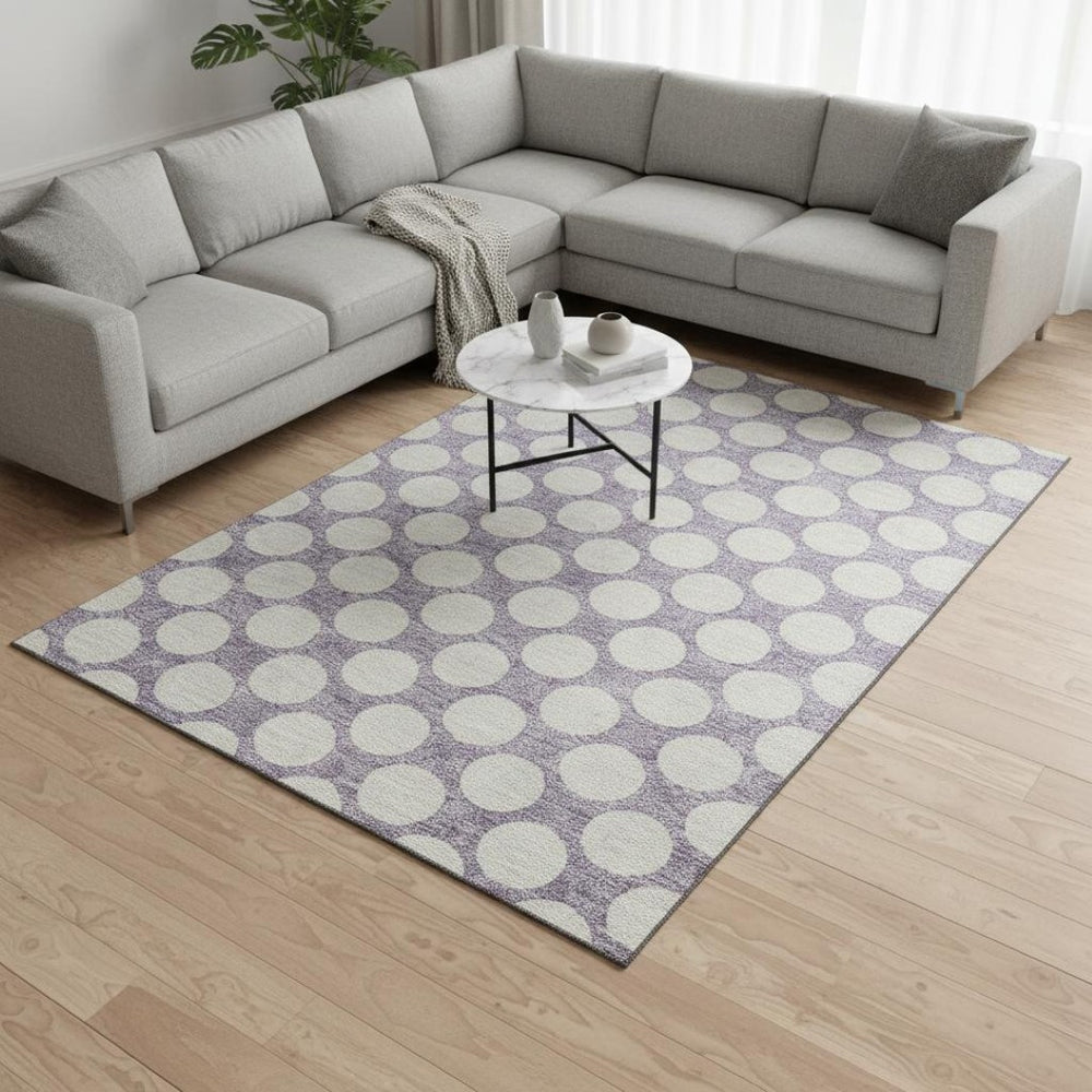 HomeRoots 8' X 10' Polka Dot Area Rug in Lavender & Ivory - Washable, UV-Protected, Perfect for Family Spaces! 673223