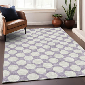 HomeRoots 9' X 12' Playful Lavender & Ivory Polka Dot Area Rug - Stain Resistant, UV Protected, Durable Design 673224