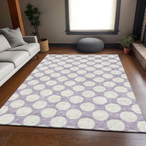 HomeRoots 9' X 12' Playful Lavender & Ivory Polka Dot Area Rug - Stain Resistant, UV Protected, Durable Design 673224