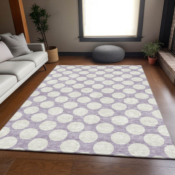 HomeRoots 9' X 12' Playful Lavender & Ivory Polka Dot Area Rug - Stain Resistant, UV Protected, Durable Design 673224