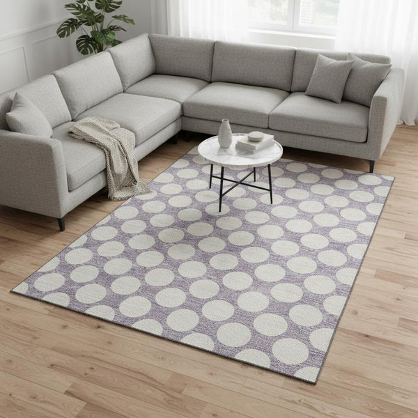 HomeRoots 10' X 14' Lavender Polka Dot Area Rug - Washable, UV-Protected, Kid & Pet-Friendly Design! 673225