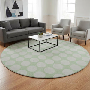 HomeRoots 8' Mint Green Polka Dot Washable Round Rug - UV Protected, Durable & Stylish for Any Room 673228