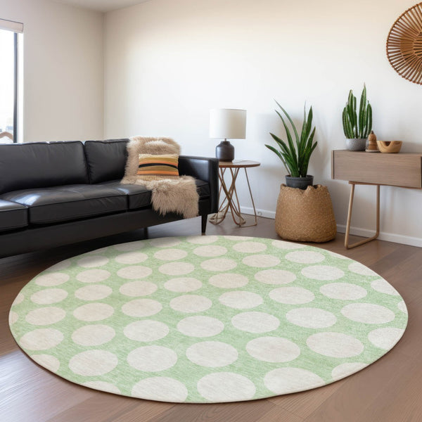 HomeRoots 8' Mint Green Polka Dot Washable Round Rug - UV Protected, Durable & Stylish for Any Room 673228