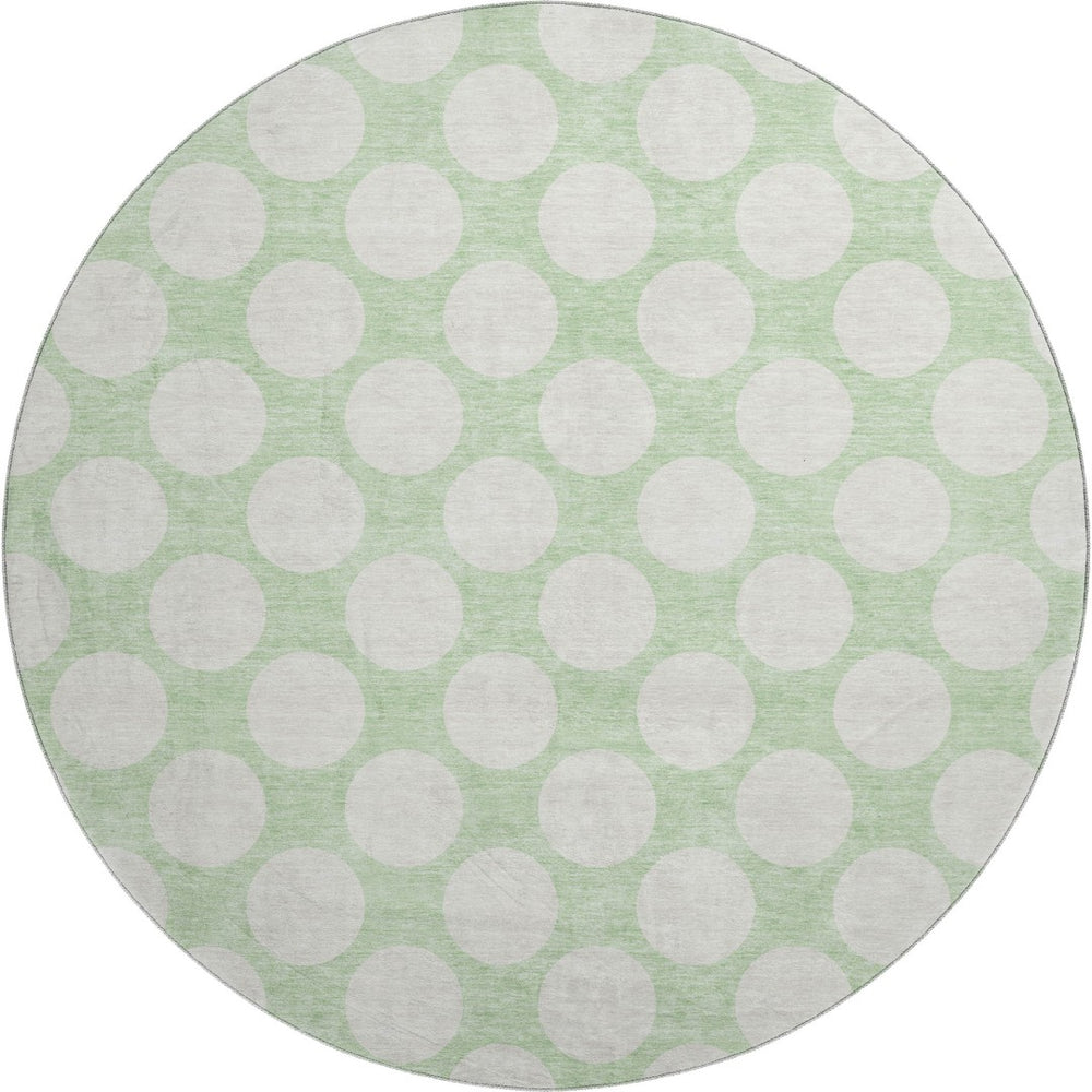 HomeRoots 8' Mint Green Polka Dot Washable Round Rug - UV Protected, Durable & Stylish for Any Room 673228