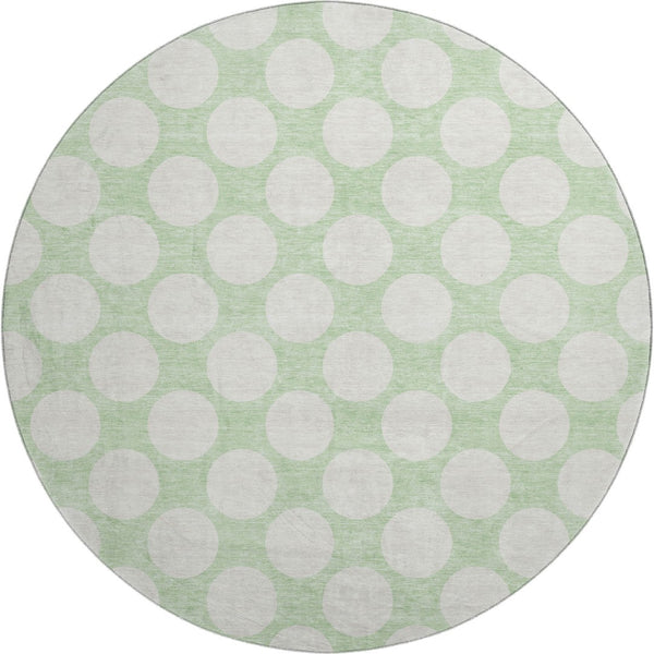HomeRoots 8' Mint Green Polka Dot Washable Round Rug - UV Protected, Durable & Stylish for Any Room 673228