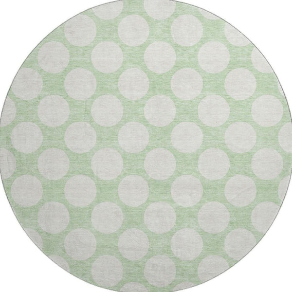 HomeRoots 8' Mint Green Polka Dot Washable Round Rug - UV Protected, Durable & Stylish for Any Room 673228