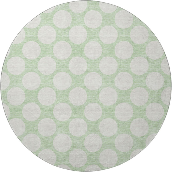 HomeRoots 8' Mint Green Polka Dot Washable Round Rug - UV Protected, Durable & Stylish for Any Room 673228