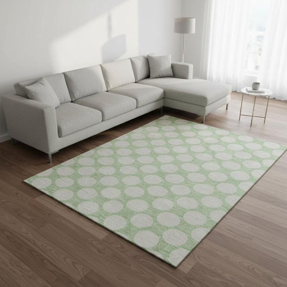HomeRoots 8' X 10' Playful Mint Green & Ivory Polka Dot Area Rug - Washable, Stain-Resistant, UV Protected! 673229