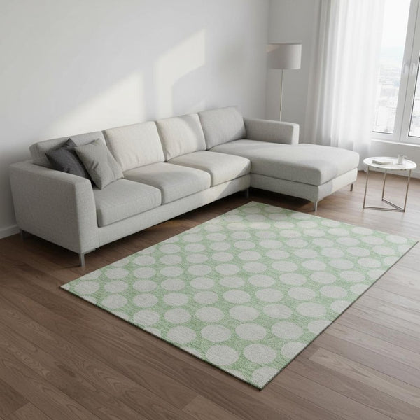HomeRoots 10' X 14' Mint Green & Ivory Polka Dot Washable Area Rug – Durable, UV-Protected, Stylish & Fun! 673231