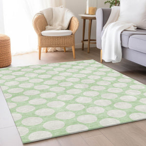 HomeRoots 10' X 14' Mint Green & Ivory Polka Dot Washable Area Rug – Durable, UV-Protected, Stylish & Fun! 673231