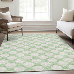 HomeRoots 10' X 14' Mint Green & Ivory Polka Dot Washable Area Rug – Durable, UV-Protected, Stylish & Fun! 673231