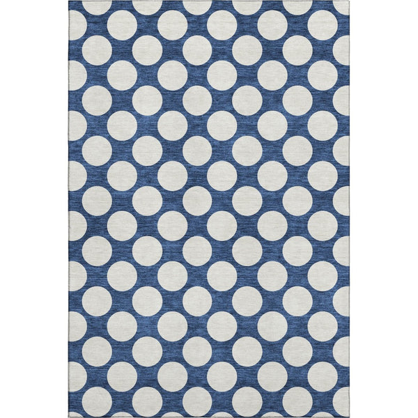 HomeRoots 5' Navy Blue & Ivory Polka Dot Washable Area Rug - UV Protected, Stain Resistant, Plush Comfort! 673233