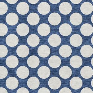 HomeRoots 5' Navy Blue & Ivory Polka Dot Washable Area Rug - UV Protected, Stain Resistant, Plush Comfort! 673233