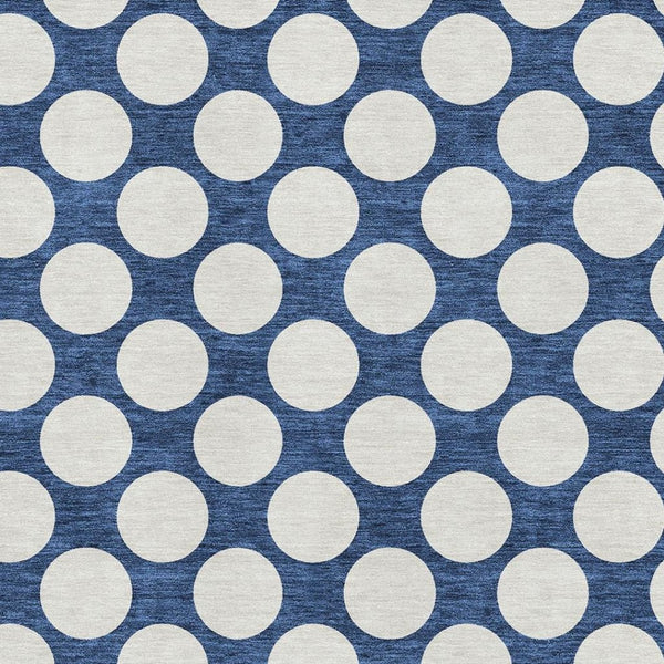 HomeRoots 5' Navy Blue & Ivory Polka Dot Washable Area Rug - UV Protected, Stain Resistant, Plush Comfort! 673233