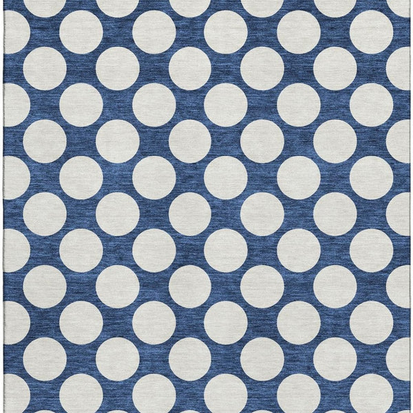 HomeRoots 5' Navy Blue & Ivory Polka Dot Washable Area Rug - UV Protected, Stain Resistant, Plush Comfort! 673233