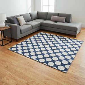 HomeRoots 8' X 10' Navy Blue & Ivory Polka Dot Area Rug – Washable, Stain-Resistant, UV-Protected & Stylish! 673235