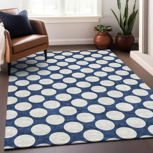 HomeRoots 8' X 10' Navy Blue & Ivory Polka Dot Area Rug – Washable, Stain-Resistant, UV-Protected & Stylish! 673235