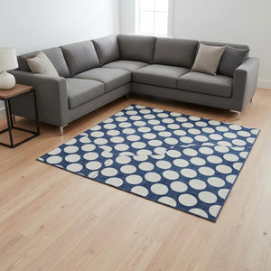 HomeRoots 9' X 12' Navy Blue Polka Dot Area Rug – Washable, UV-Protected, Durable & Stylish for Any Room 673236