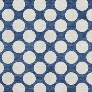 HomeRoots 10' Navy Blue & Ivory Polka Dot Washable Area Rug - Durable, Stain-Resistant, UV Protected Design! 673237