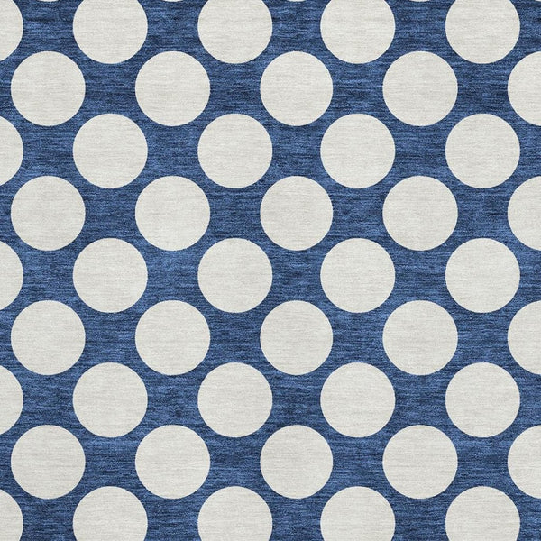 HomeRoots 10' Navy Blue & Ivory Polka Dot Washable Area Rug - Durable, Stain-Resistant, UV Protected Design! 673237