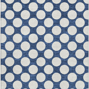 HomeRoots 10' Navy Blue & Ivory Polka Dot Washable Area Rug - Durable, Stain-Resistant, UV Protected Design! 673237