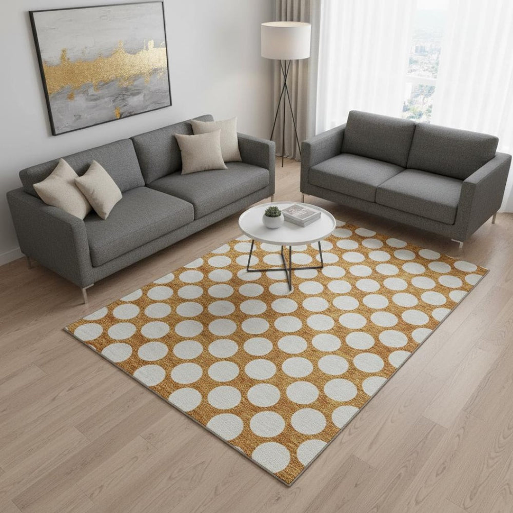 HomeRoots 5' X 8' Washable Orange & Ivory Polka Dot Area Rug - UV Protected, Stain Resistant, Kid-Friendly Decor 673239
