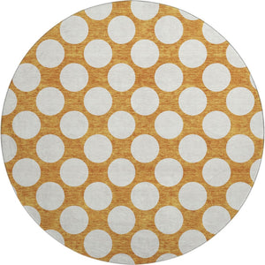 HomeRoots 8' Vibrant Orange and Ivory Polka Dot Washable Round Rug with UV Protection for High-Traffic Areas 673240