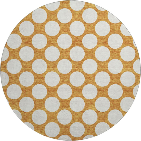 HomeRoots 8' Vibrant Orange and Ivory Polka Dot Washable Round Rug with UV Protection for High-Traffic Areas 673240