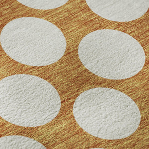 HomeRoots 8' Vibrant Orange and Ivory Polka Dot Washable Round Rug with UV Protection for High-Traffic Areas 673240