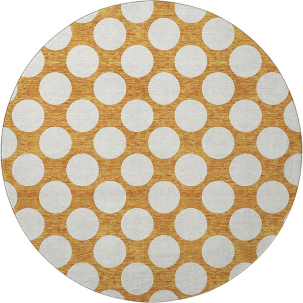 HomeRoots 8' Vibrant Orange and Ivory Polka Dot Washable Round Rug with UV Protection for High-Traffic Areas 673240