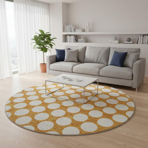 HomeRoots 8' Vibrant Orange and Ivory Polka Dot Washable Round Rug with UV Protection for High-Traffic Areas 673240