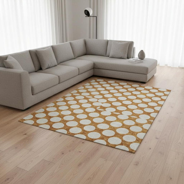 HomeRoots 8' X 10' Cheerful Orange & Ivory Polka Dot Washable Area Rug with UV Protection for High-Traffic Spaces 673241