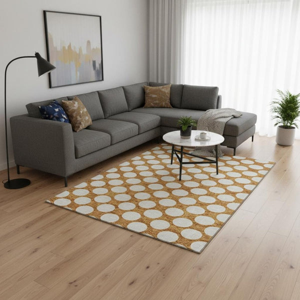 HomeRoots 9' X 12' Polka Dot Area Rug in Vibrant Orange & Ivory – Stain Resistant, UV Protected, Easy Care! 673242