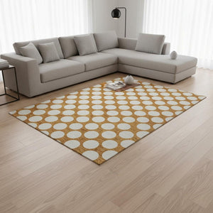 HomeRoots 10' X 14' Orange & Ivory Polka Dot Washable Area Rug – Stylish, Durable, UV Protected for Homes 673243