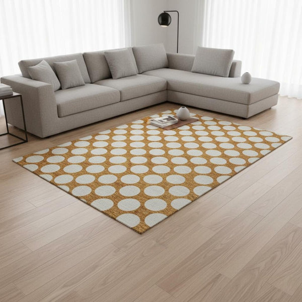 HomeRoots 10' X 14' Orange & Ivory Polka Dot Washable Area Rug – Stylish, Durable, UV Protected for Homes 673243