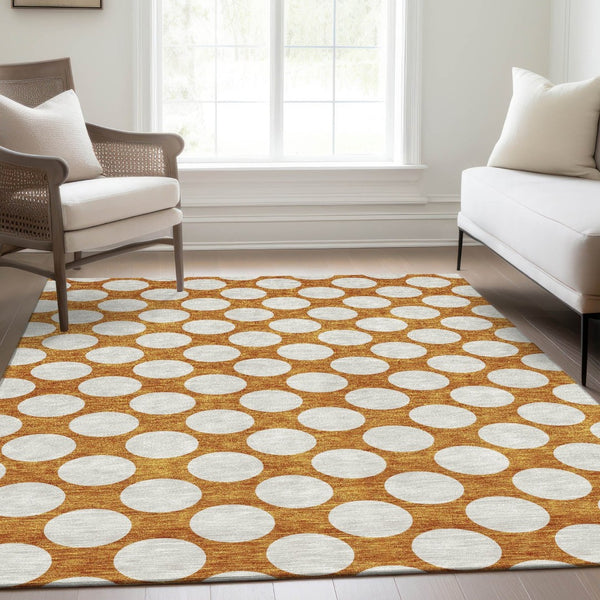 HomeRoots 10' X 14' Orange & Ivory Polka Dot Washable Area Rug – Stylish, Durable, UV Protected for Homes 673243
